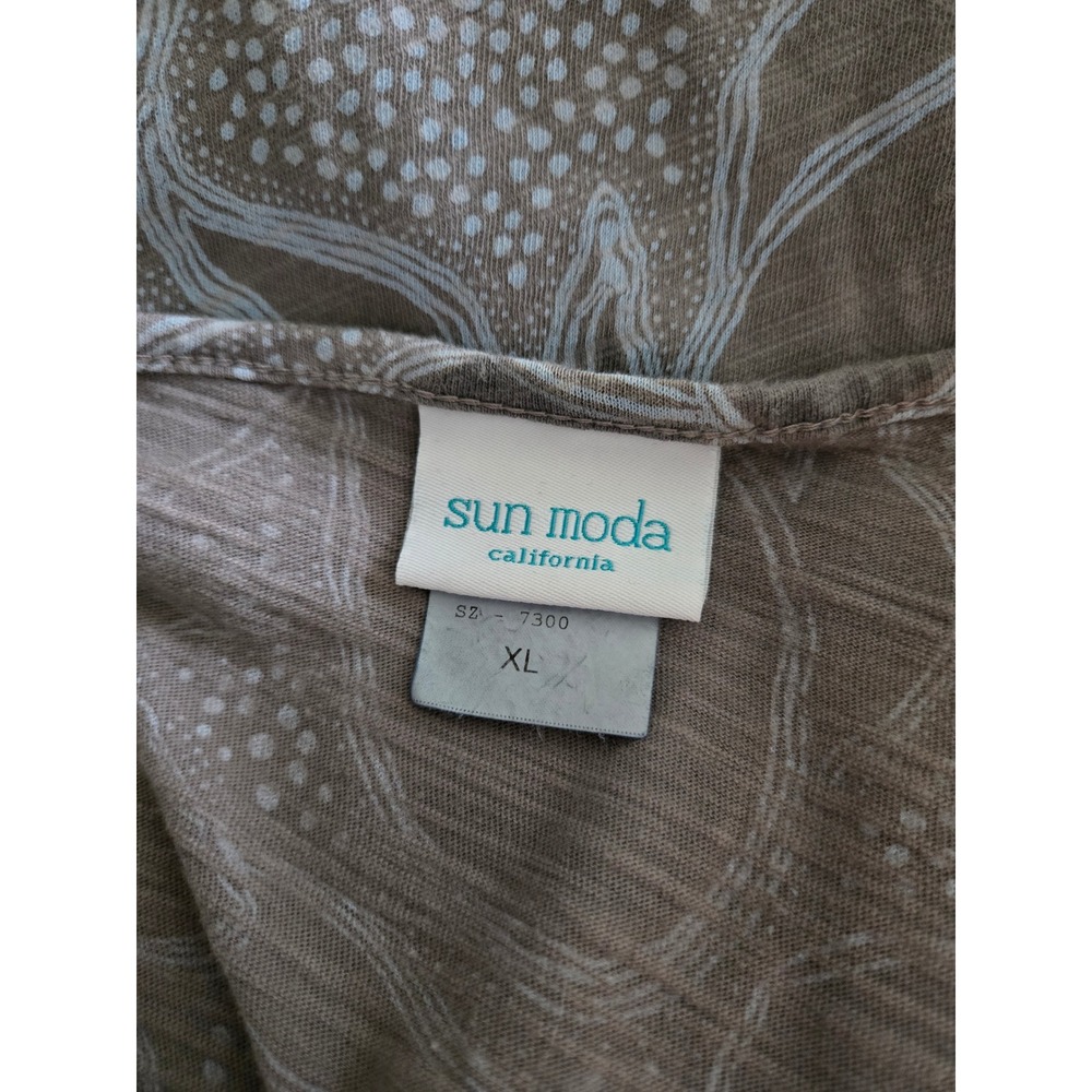 Sun Moda California Womens XL Top Taupe Cotton Leaf Print Asymmetrical Sharkbite - Picture 4 of 8
